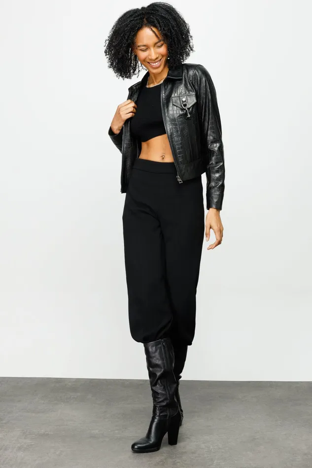 Women The Piane Black Leather Jacket Vinci Leather Leather Jackets