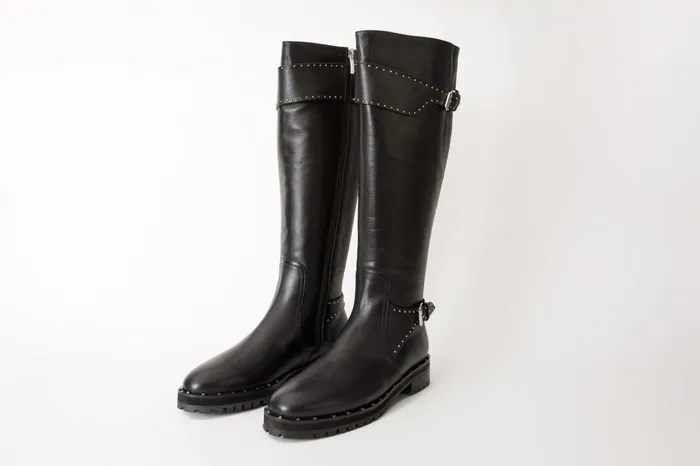 Women The Sariyer Black Leather Knee High Boot Vinci Leather Boots and Booties