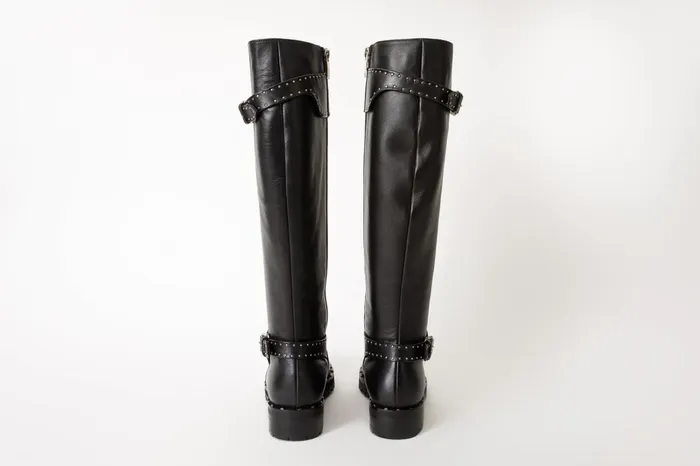 Women The Sariyer Black Leather Knee High Boot Vinci Leather Boots and Booties