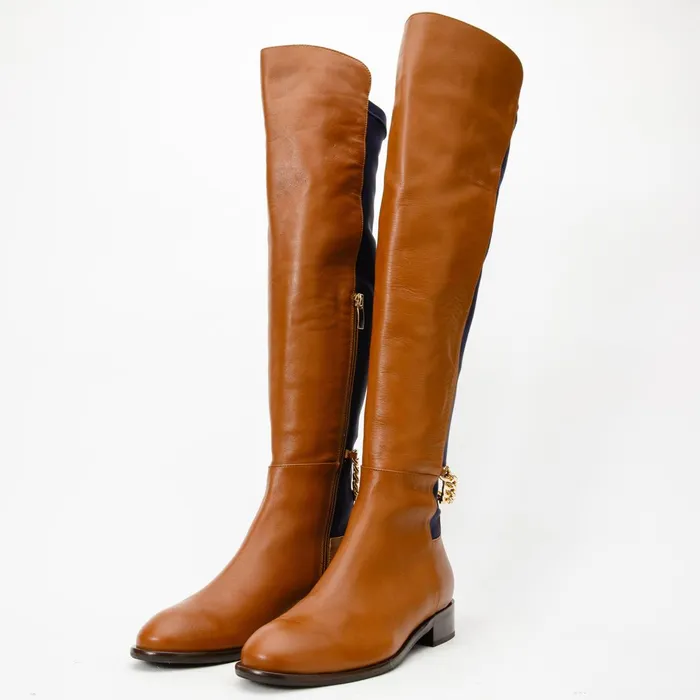 Women The Tallin Tan Leather Knee High Boot Vinci Leather Boots and Booties