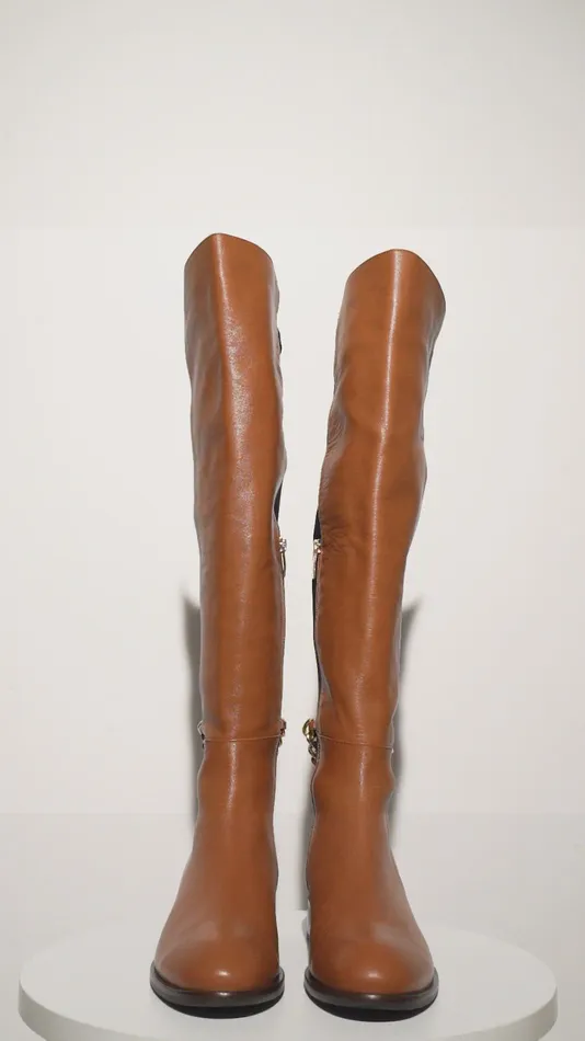 Women The Tallin Tan Leather Knee High Boot Vinci Leather Boots and Booties