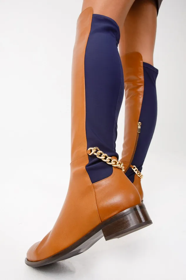 Women The Tallin Tan Leather Knee High Boot Vinci Leather Boots and Booties