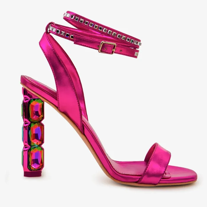 Women The Torola Fuchsia Stony Heel Leather Sandal Vinci Leather Sandals