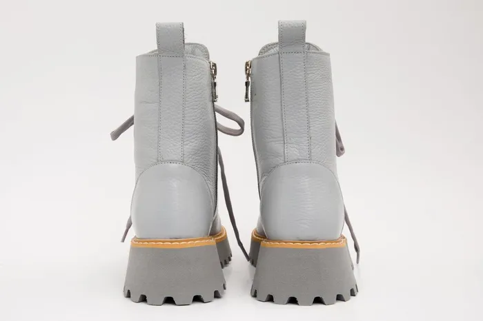 Women The Yildiz Grey Leather LaceUp Ankle Boot With A Side Zipper Vinci Leather Boots and Booties