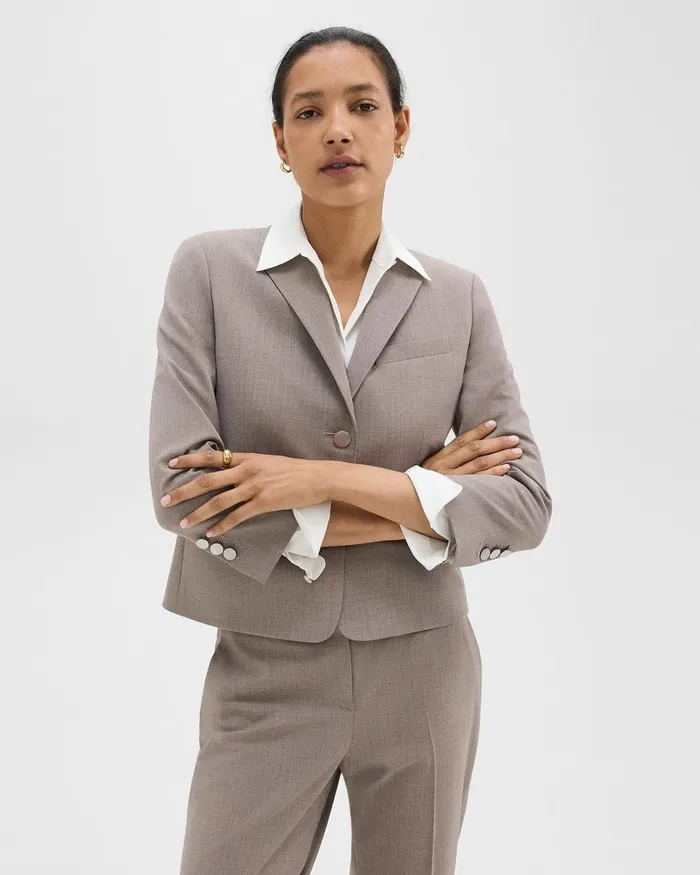 Women Theory Blazers Jackets Boxy Blazer In Good Wool Cinder Melange