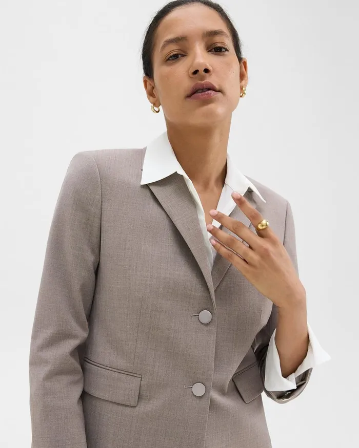 Women Theory Blazers Jackets Boxy Blazer In Good Wool Cinder Melange