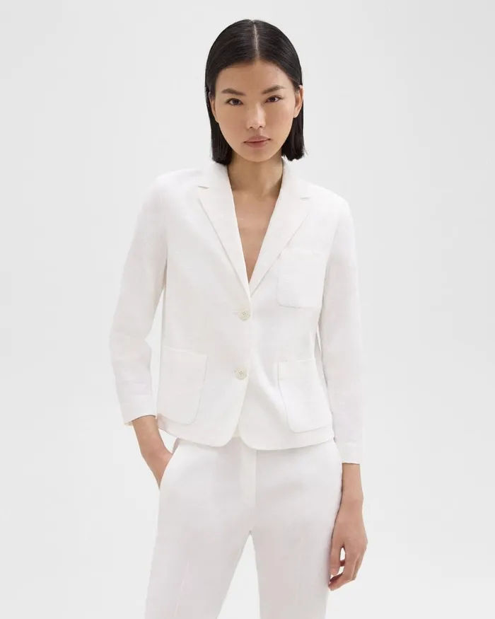 Women Theory Blazers Jackets Boxy Patch Pocket Blazer In Good Linen White