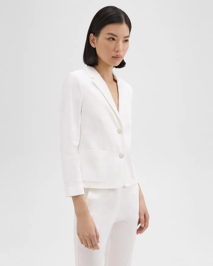 Women Theory Blazers Jackets Boxy Patch Pocket Blazer In Good Linen White