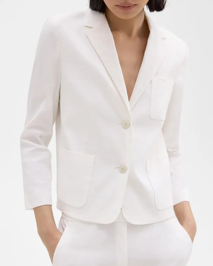 Women Theory Blazers Jackets Boxy Patch Pocket Blazer In Good Linen White