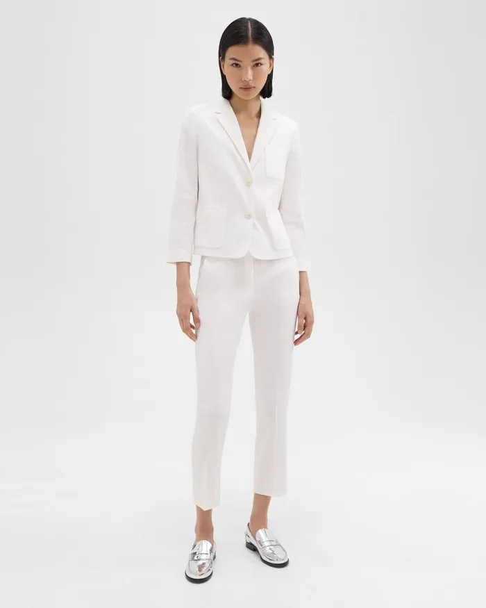 Women Theory Blazers Jackets Boxy Patch Pocket Blazer In Good Linen White
