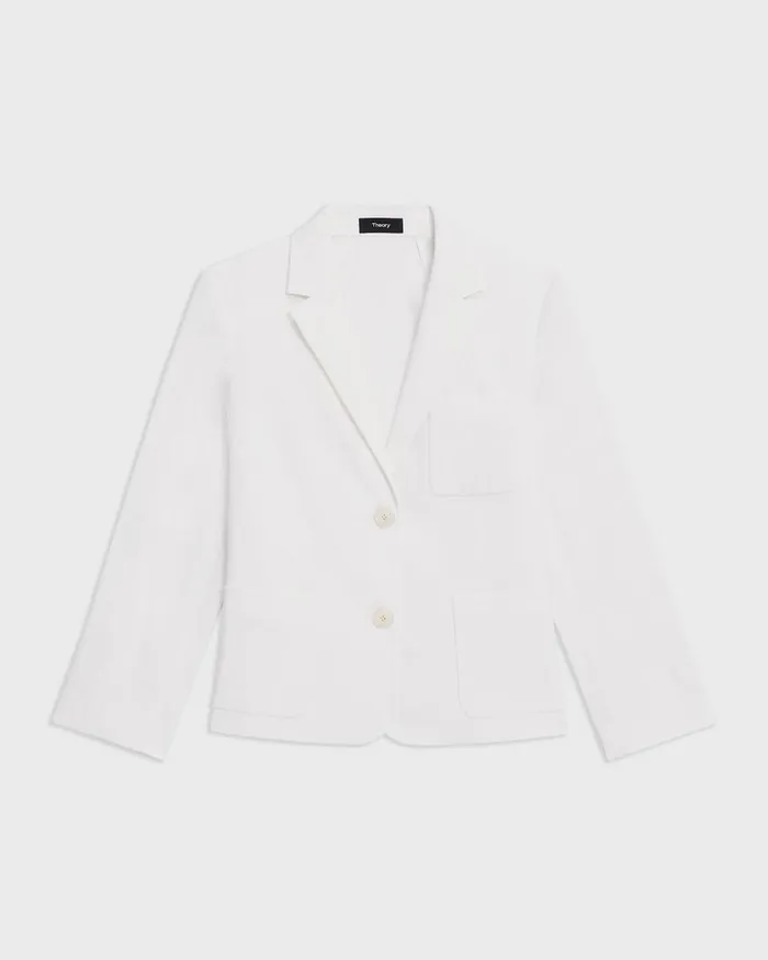 Women Theory Blazers Jackets Boxy Patch Pocket Blazer In Good Linen White