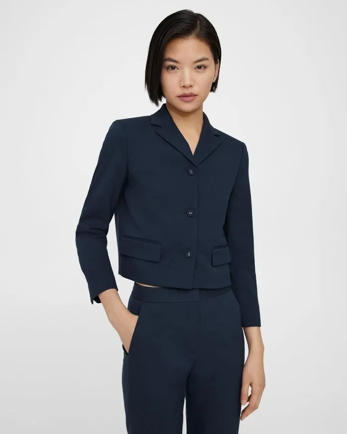 Women Theory Blazers Jackets Cropped Jacket In Textured Gabardine Baltic