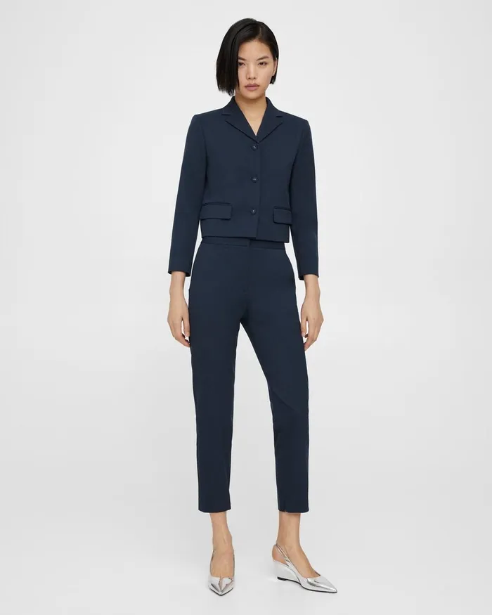 Women Theory Blazers Jackets Cropped Jacket In Textured Gabardine Baltic