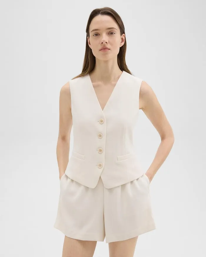 Women Theory Blazers Jackets Slim Vest In Striped Admiral Crepe Rice