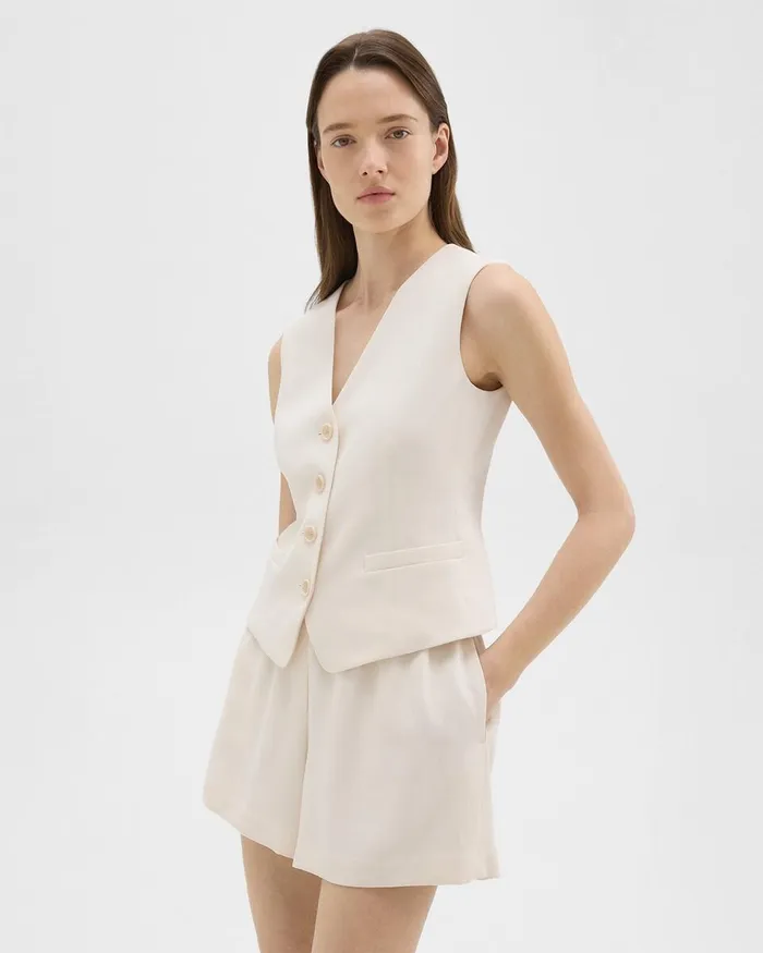 Women Theory Blazers Jackets Slim Vest In Striped Admiral Crepe Rice