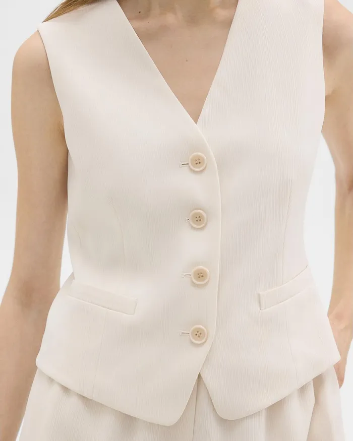 Women Theory Blazers Jackets Slim Vest In Striped Admiral Crepe Rice