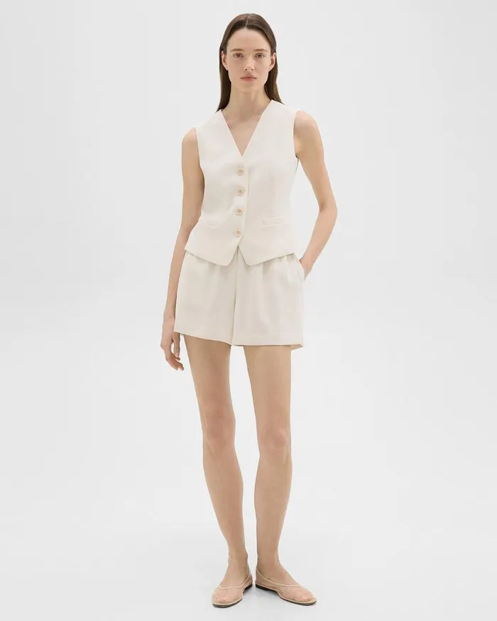 Women Theory Blazers Jackets Slim Vest In Striped Admiral Crepe Rice