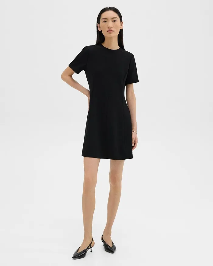 Women Theory Dresses Flared ShortSleeve Dress In Admiral Crepe Black