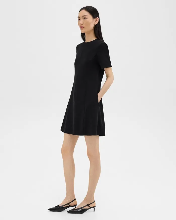 Women Theory Dresses Flared ShortSleeve Dress In Admiral Crepe Black