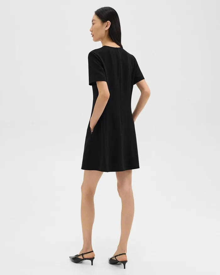 Women Theory Dresses Flared ShortSleeve Dress In Admiral Crepe Black