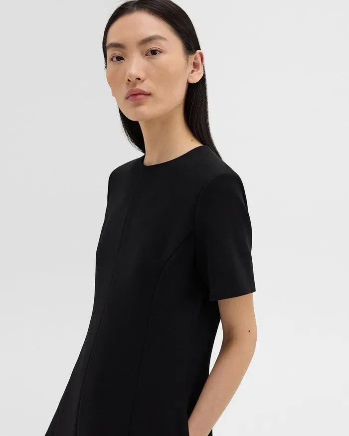 Women Theory Dresses Flared ShortSleeve Dress In Admiral Crepe Black