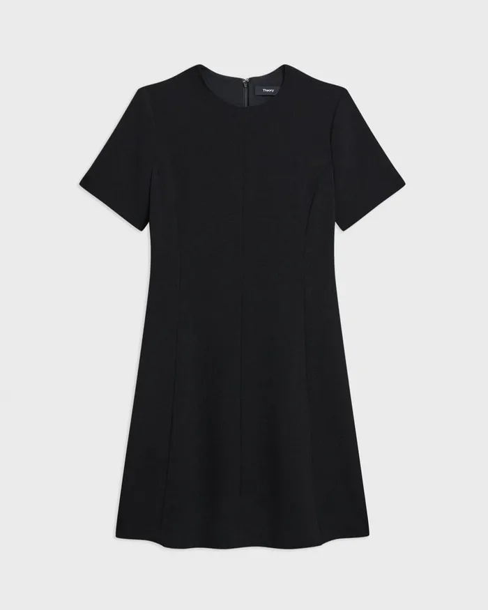 Women Theory Dresses Flared ShortSleeve Dress In Admiral Crepe Black