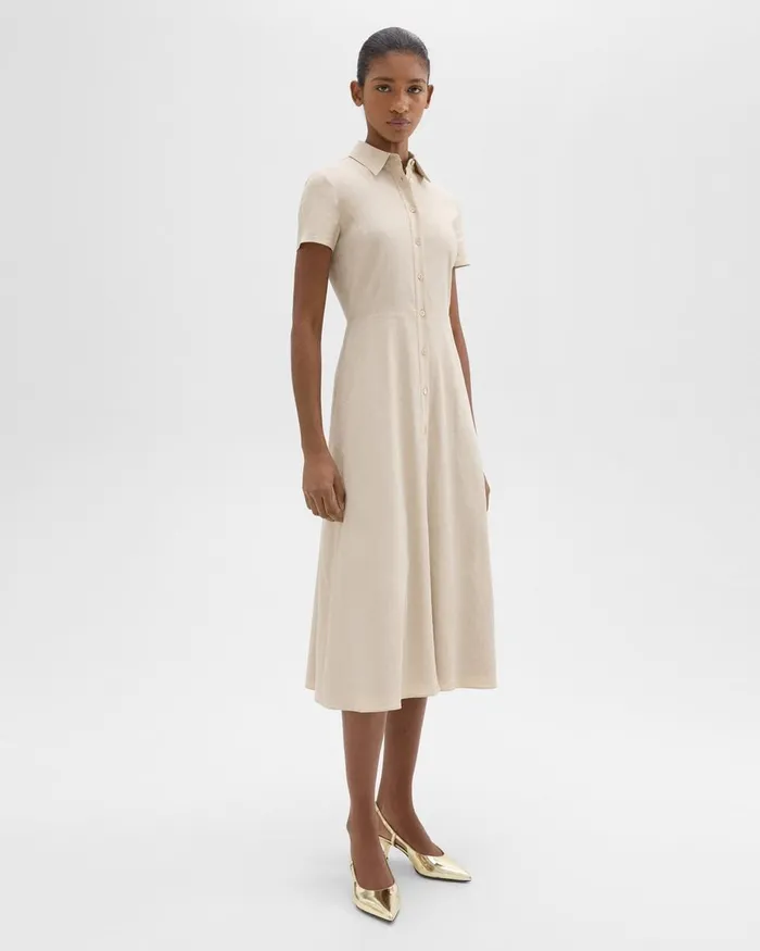 Women Theory Dresses Midi Shirt Dress In Good Linen Straw