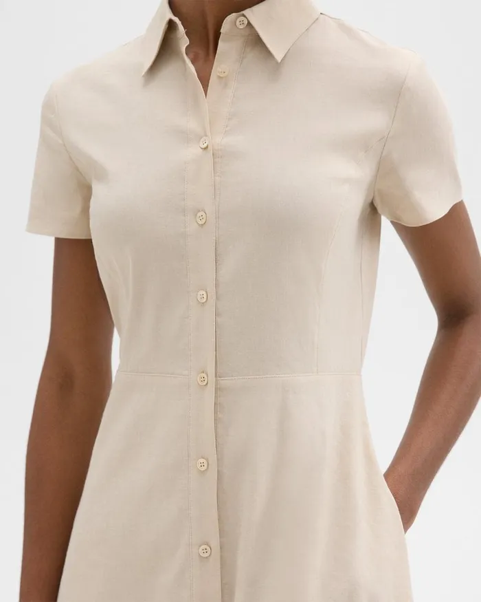 Women Theory Dresses Midi Shirt Dress In Good Linen Straw