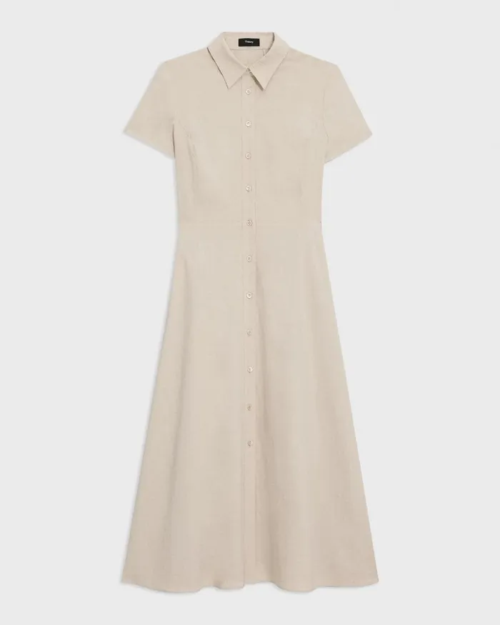 Women Theory Dresses Midi Shirt Dress In Good Linen Straw