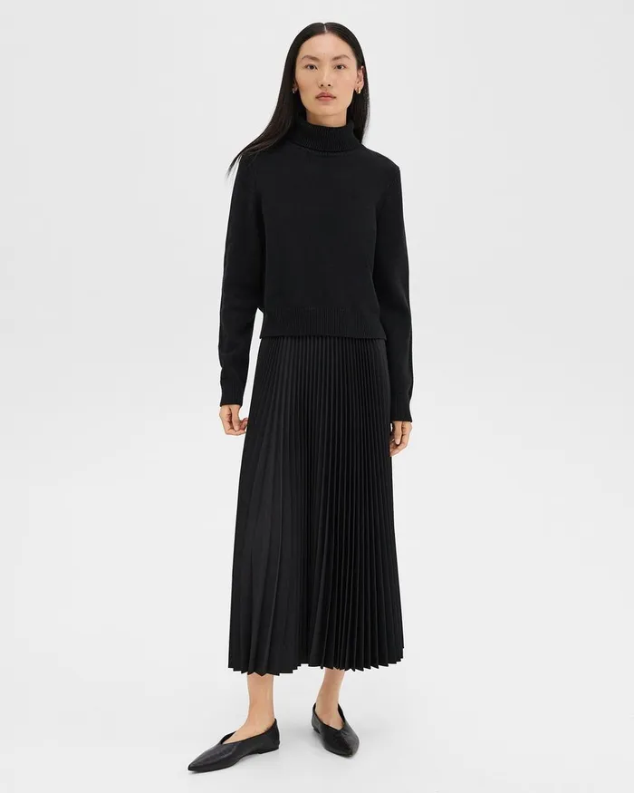 Women Theory Dresses Pleated Combo Dress In Stretch WoolBlend Black