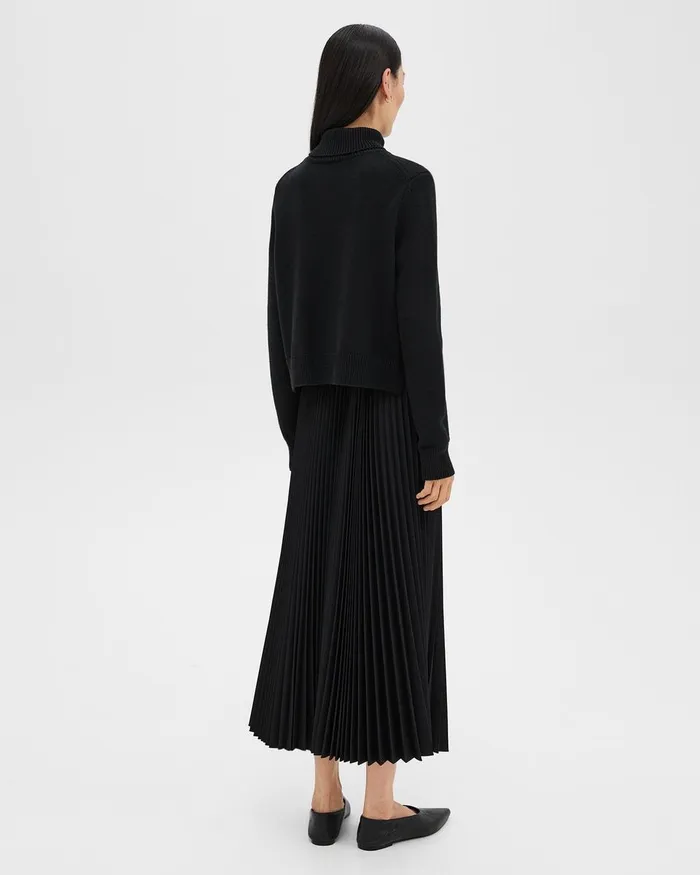 Women Theory Dresses Pleated Combo Dress In Stretch WoolBlend Black