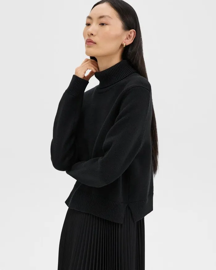 Women Theory Dresses Pleated Combo Dress In Stretch WoolBlend Black