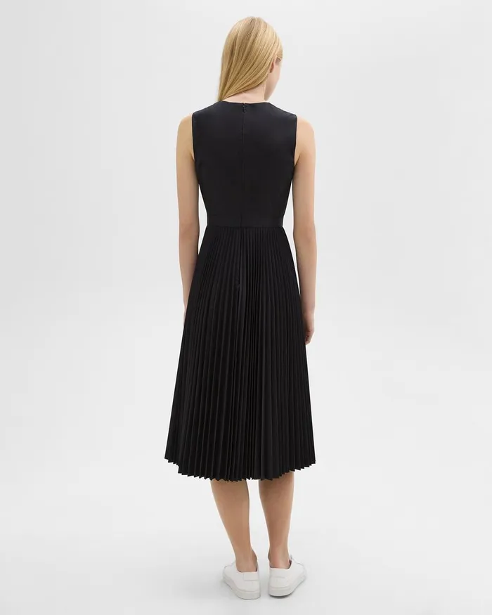 Women Theory Dresses Pleated Midi Dress In Sleek Poplin Black