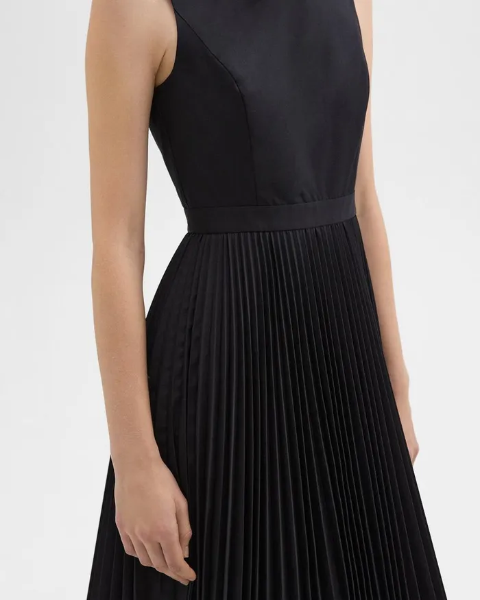 Women Theory Dresses Pleated Midi Dress In Sleek Poplin Black
