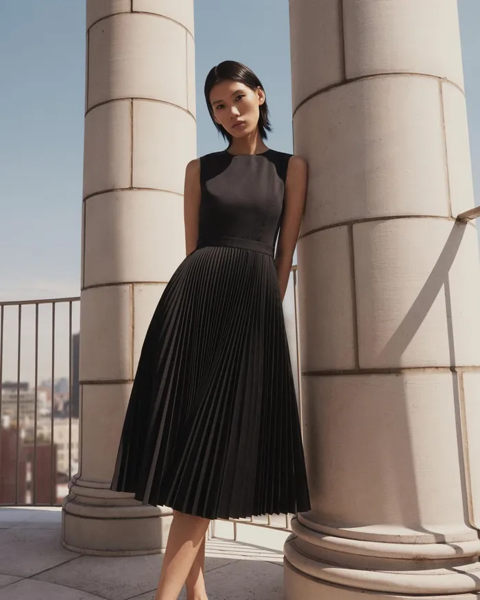 Women Theory Dresses Pleated Midi Dress In Sleek Poplin Black