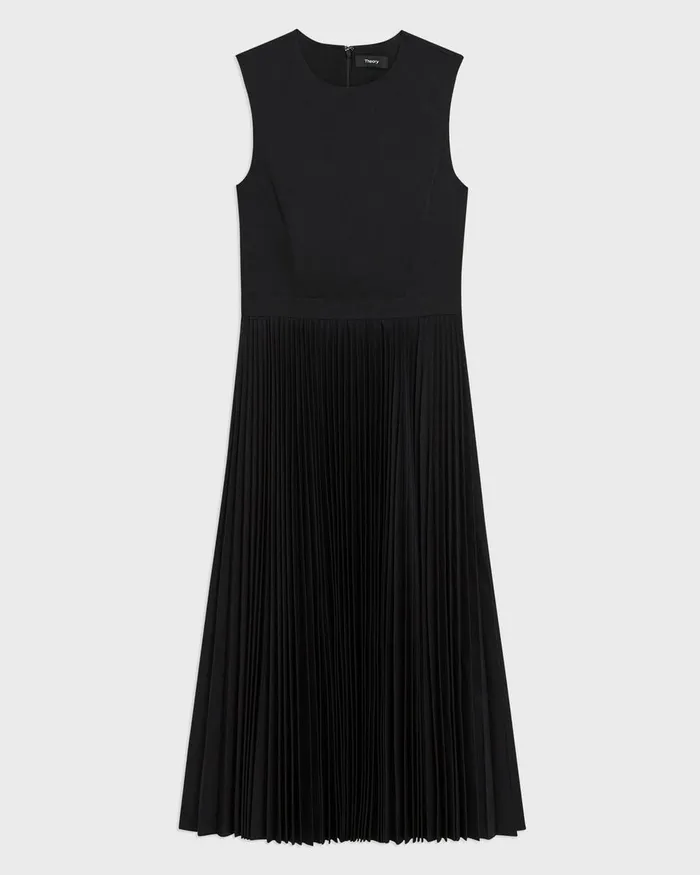 Women Theory Dresses Pleated Midi Dress In Sleek Poplin Black