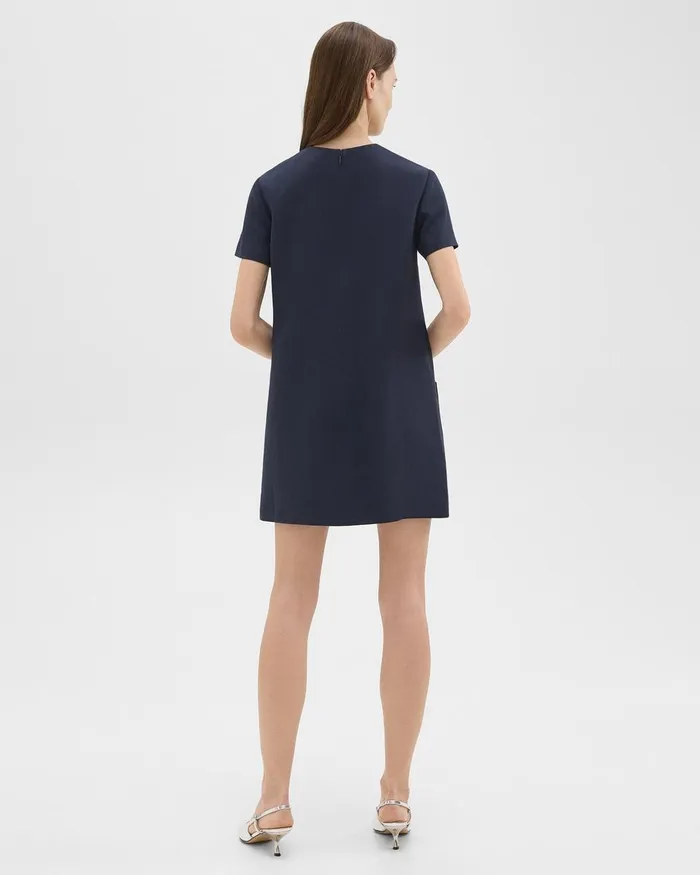 Women Theory Dresses ShortSleeve Mini Dress In Striped Admiral Crepe Nocturne Navy