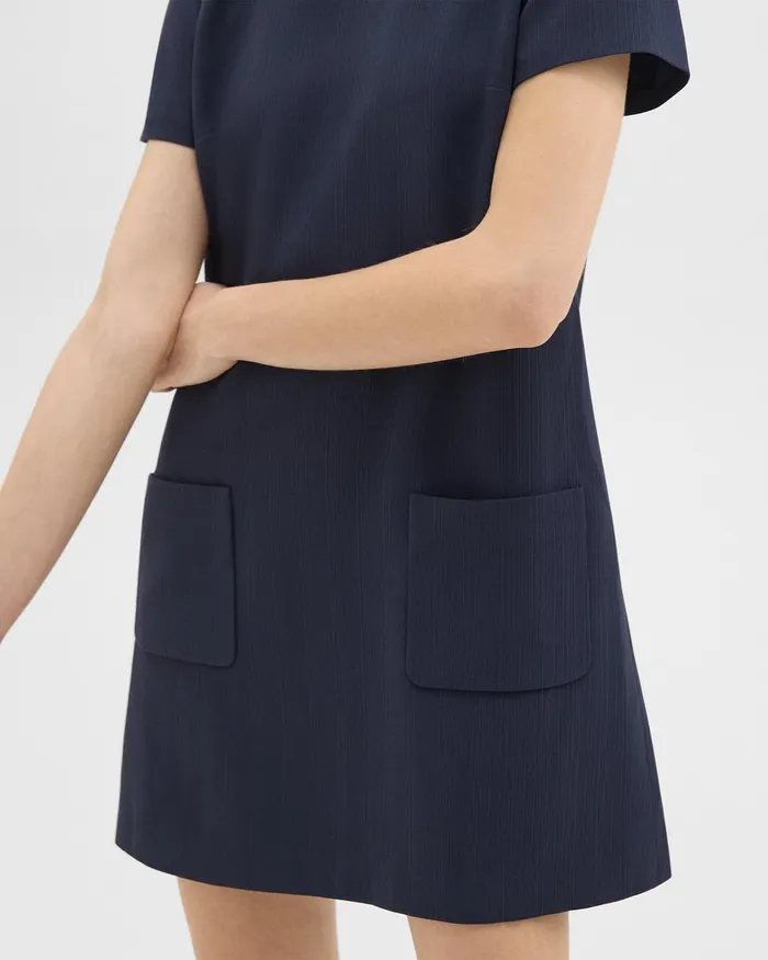 Women Theory Dresses ShortSleeve Mini Dress In Striped Admiral Crepe Nocturne Navy