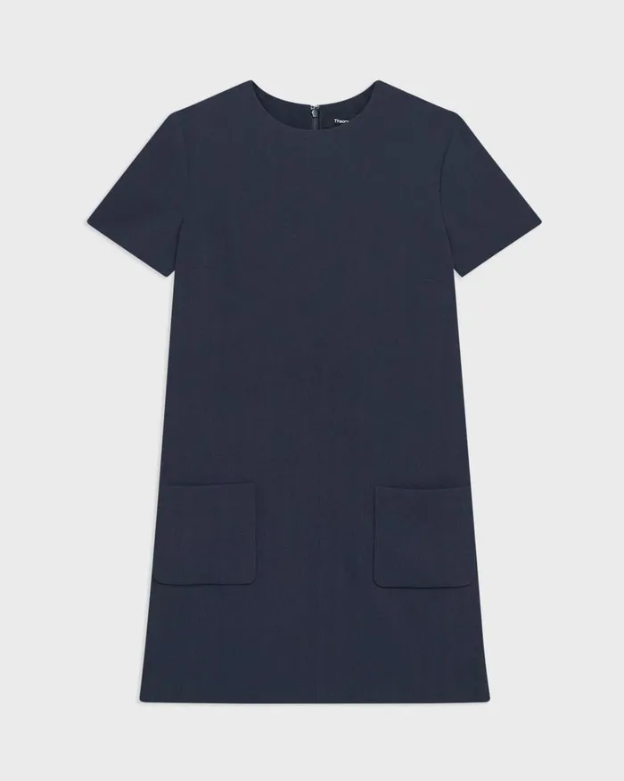 Women Theory Dresses ShortSleeve Mini Dress In Striped Admiral Crepe Nocturne Navy
