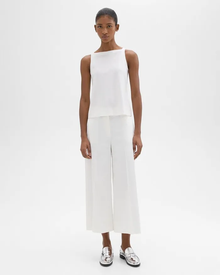 Women Theory Pants Cropped WideLeg Pant In Good Linen White
