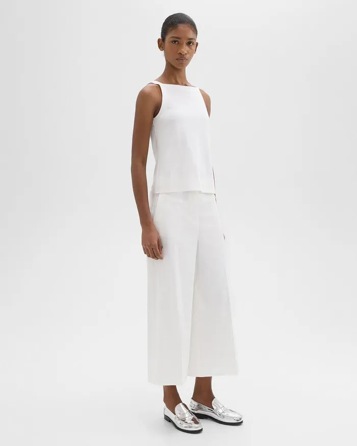 Women Theory Pants Cropped WideLeg Pant In Good Linen White