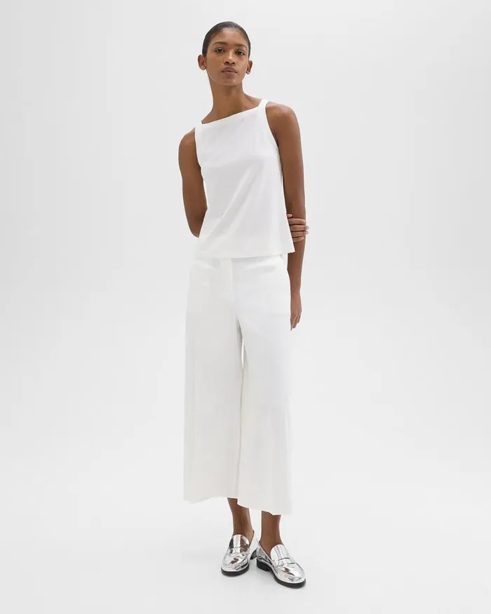 Women Theory Pants Cropped WideLeg Pant In Good Linen White