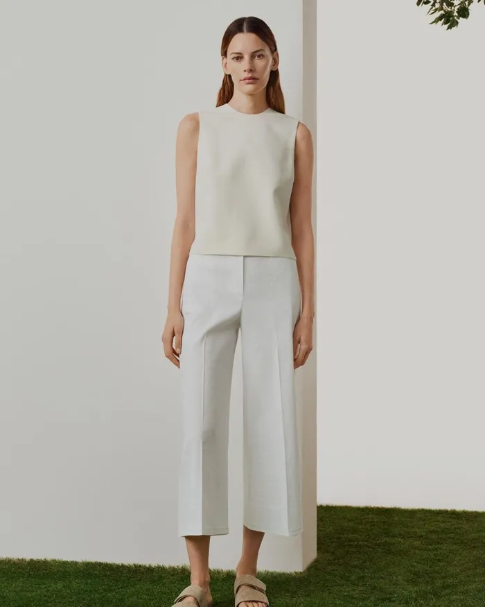 Women Theory Pants Cropped WideLeg Pant In Good Linen White