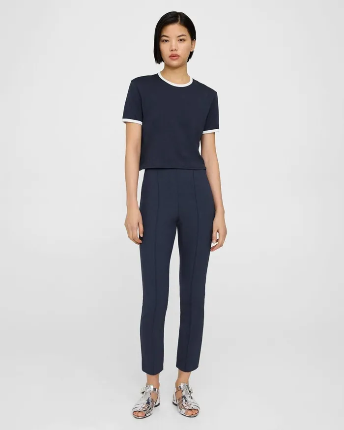 Women Theory Pants Pintucked Slim Pant In Stretch Cotton Nocturne Navy
