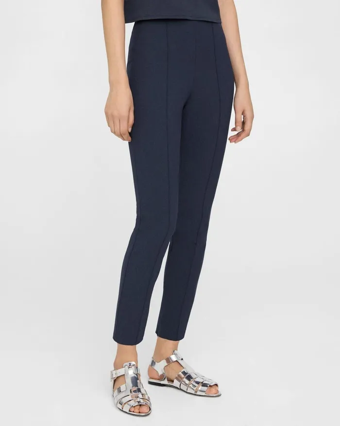 Women Theory Pants Pintucked Slim Pant In Stretch Cotton Nocturne Navy