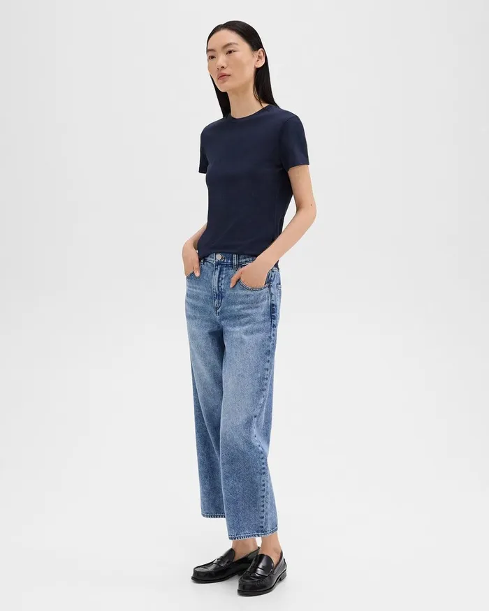 Women Theory Pants Relaxed Straight Jean In Denim Light Indigo