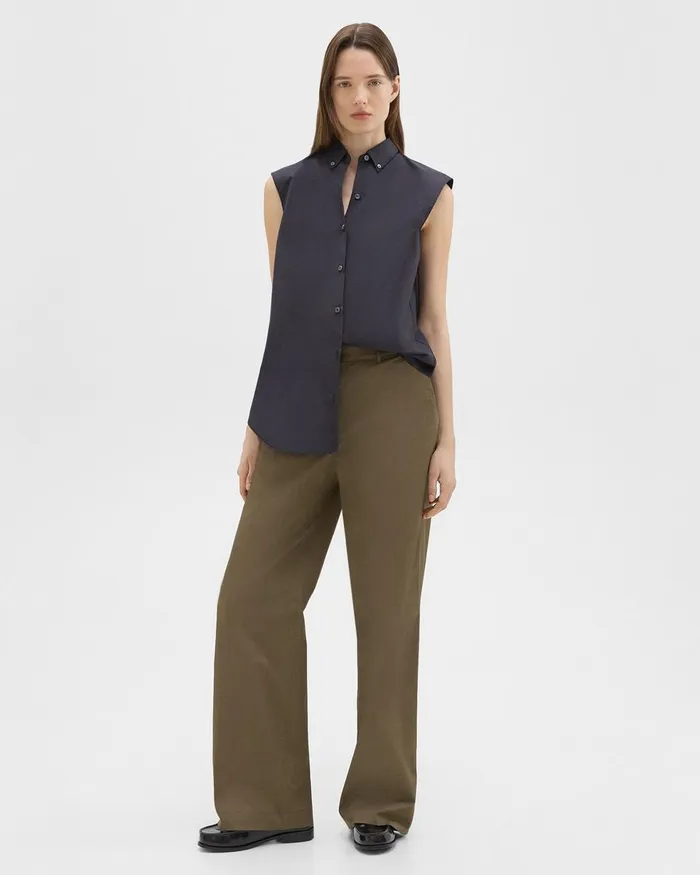 Women Theory Pants StraightLeg Pant In Organic Cotton Dark Olive