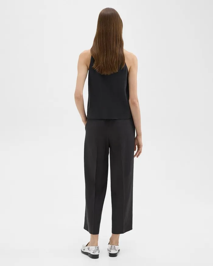 Women Theory Pants Straight PullOn Pant In LinenViscose Black