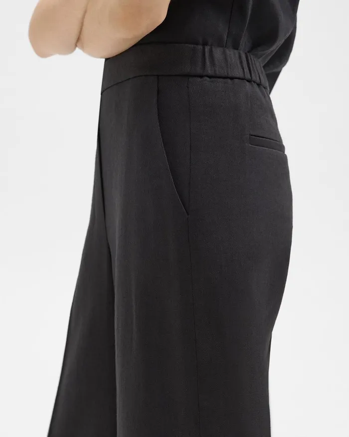 Women Theory Pants Straight PullOn Pant In LinenViscose Black