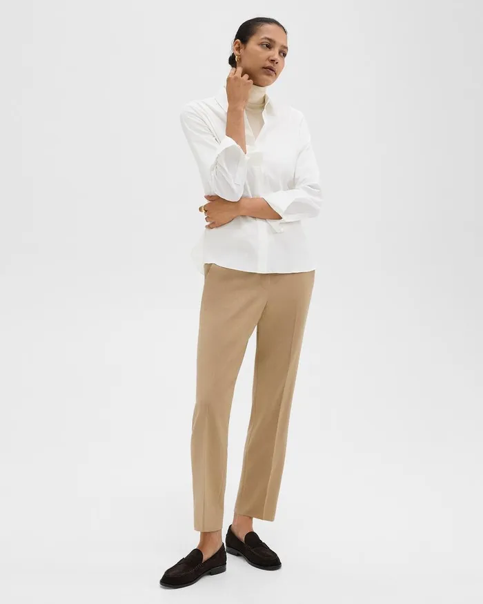 Women Theory Pants Treeca PullOn Pant In Sleek Flannel New Camel